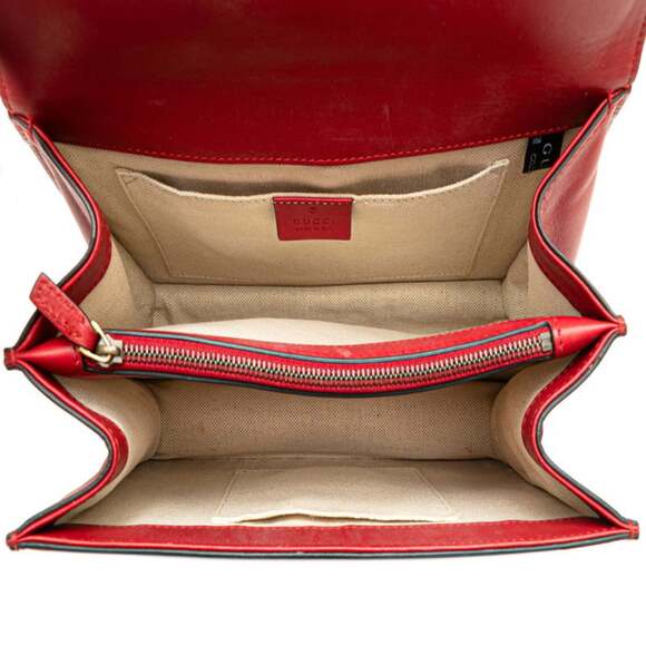 GUCCI Red Leather Bamboo Shoulder Bag - Picture 8 of 13